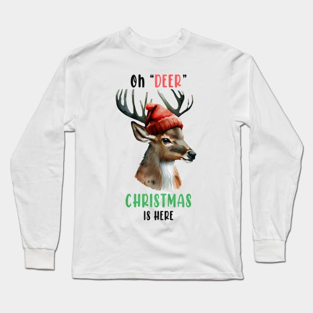 Oh Deer Christmas is here Long Sleeve T-Shirt by MZeeDesigns
